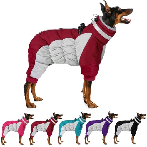 MIGOHI Full Body Dog Coat，Warm Coats for X-Small Dogs | Windproof Winter Coat for Dogs with Harness,Turtleneck Dog Snowsuit with Legs,Reflective Puppy Fleece Puffer Jacket,XS,Burgundy - color: Burgundy, size: X-Small(Back:9.8")