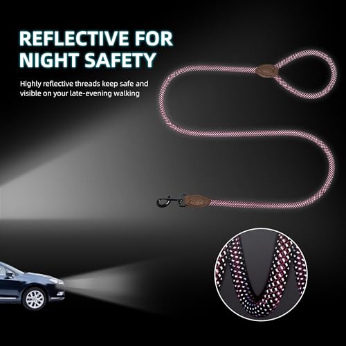 Mile High Life Dog Leash, Rope Leash with Genuine Leather Connection and Heavy Duty Metal Clasp, Great for Small Medium Large Dogs(Bright Pink,48 Inch) - color: Rope Handle-Bright Pink, size: 48 Inch-1/2"