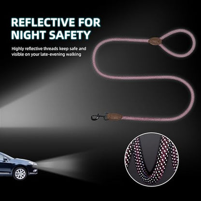 Mile High Life Dog Leash, Rope Leash with Genuine Leather Connection and Heavy Duty Metal Clasp, Great for Small Medium Large Dogs(Bright Pink,48 Inch) - color: Rope Handle-Bright Pink, size: 48 Inch-1/2"