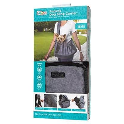 Outward Hound PupPak Sling Dog Carrier, Grey – Hands-Free Sling for Small Pets up to 15 lbs, Adjustable Strap, Mesh Ventilation, Zippered Pocket, Drawstring Fit – Ideal for Travel & Adventures - size: 16.0"L x 6.5"W x 32.0"H