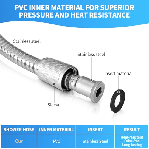59" Metal Shower Hose Replacement Handheld Kink Free Stainless Steel Shower Head Wand Hose Extension Extra Long with Brass Insert and Nut, Durable & Flexible for Pet Bathing Cleaning - color: Chrome, size: 59 Inches