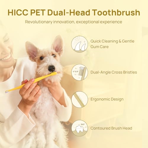 HICC PET Toothbrush for Dogs & Large Cats, Ergonomic Pet Toothbrush for Easy Teeth Cleaning,Gentle on Gums, Cat & Dog Dental Care – Toothpaste Not Included - color: Yellow for Dogs & Large Cats
