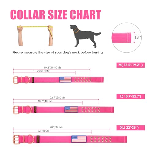 Heavy Duty Tactical Dog Collar with Neoprene Padded and Metal Buckle, Reflective Nylon for Medium to Large Dogs(Pink, Medium) - color: Pink, size: Medium (Pack of 1)