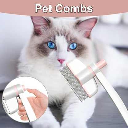 Pets Grooming Comb - Dog Hair Comb | Rotation Design Pet Grommer Comb with Release Button | Detangling Cat Comb | Dematting Comb | Cat Comb for Pets Removing Loose Hair for Shedding and Detangling - color: Pink