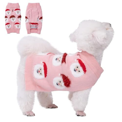 LUBOT NEW Ugly Christmas Sweaters for Puppy Cute Funny Wintertime and Holiday Parties Knitted Pullover Sweater Santa Small Dog Pink X-Large - color: Pink, size: X-Large