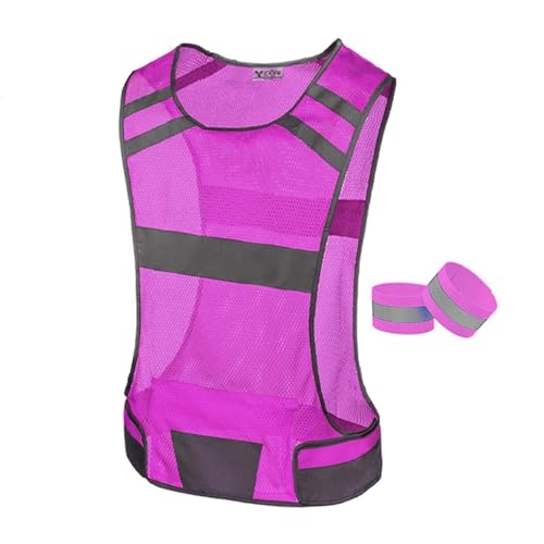 Mesh Reflective Running Vest with Inside Pocket & 2 Bands, High Visibility - color: Pink, size: X-Large