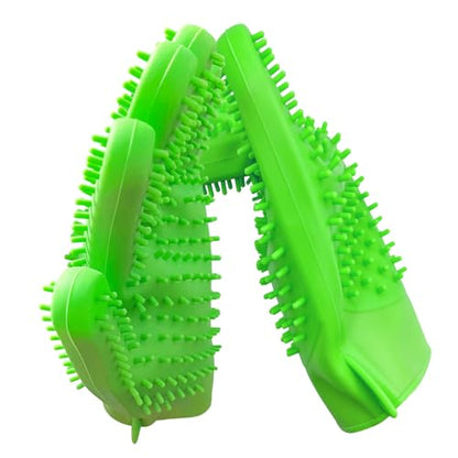 Pet Grooming Bath Gloves - Double Sided Silicone Hair Removal Mitts for Dogs & Cats, Deshedding & Bathing Brush 2-in-1 for Wet/Dry Use - 2 Pack
