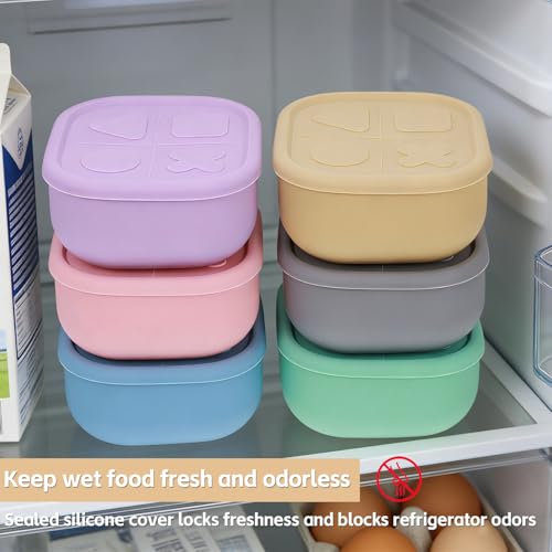 6 Packs Silicone Airtight Pets Food Storage Containers with Lids 12.85ozs Dog Cats Food Storage with 2pcs Steel Scoop Leakproof Meal Prep Kit for Canned Pet Food Storage
