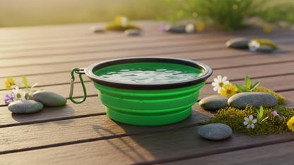Silicone Foldable Pet Food Water Feeder, Collapsible Travel Bowl for Dog and Cat, Outdoor Portable (Green) - color: Green
