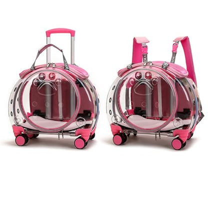 Pet Trolley Case with Clear Ventilation Holes & Silent Wheels – 2-in-1 Rolling Pet Backpack Carrier for Cats Dogs, Portable Travel Suitcase, Airline Approved, Lightweight Pink - color: Pink