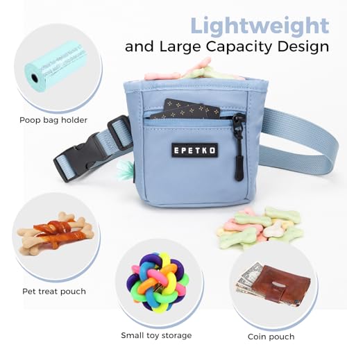 Dog Treat Pouch, Powerful Magnet Closure Device Dog Training Treat Bag Large Capacity Pet Treat Pouch with Poop Bag Dispenser Treat Bag for Dog Training with Metal Waistband Clip (Light Blue) - color: Light Blue