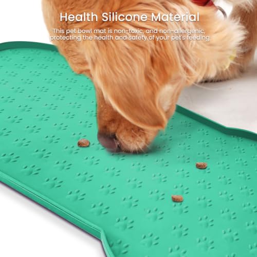 PWTAA Dog Food Mat Anti-Slip Silicone Dog Bowl Mat Thicker Pet Placemat Waterproof Cat Feeder Pad with Raised Edge Puppy Kitten Feeding Mats Suitable Small Medium-Sized Dogs Cats Eating Tray - 2PCS - color: Green, size: 19.4" x 9.8"-2PCS