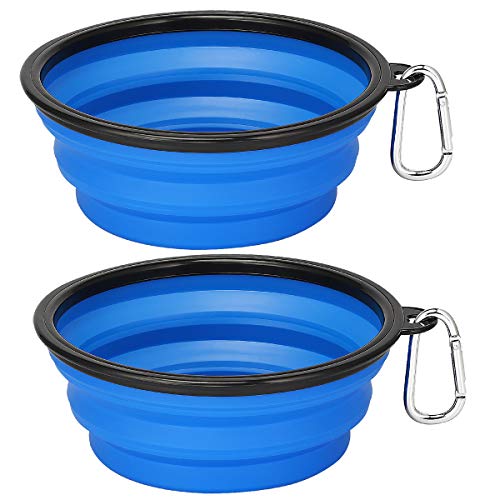 Kytely Large Collapsible Dog Bowls 2 Pack, 34oz Foldable Dog Travel Bowl, Portable Pet Water Food Bowl with Clasp, Pet Cat Feeding Cup Dish for Traveling, Walking, Hiking (Blue+Blue) - color: Blue & Blue