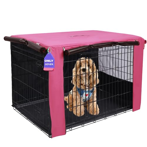 HiCaptain Breathable Dog Crate Cover 36 Inch, Durable Heavy Duty Kennel Cover, Dual Zippered Panels, Windproof Waterproof UV-Resistant(Pink) - color: Pink, size: 36.0"L x 23.0"W x 25.0"H