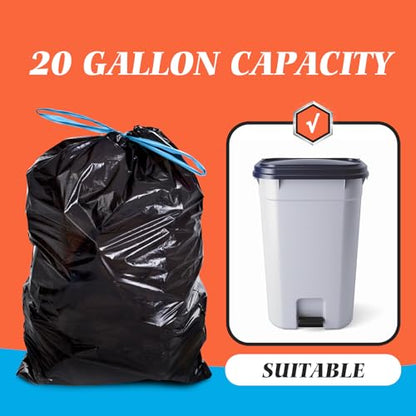 20 Gallon Large Drawstring Trash Bags 120 Counts, Fit 20-21 Gal Trash Can, Heavy Duty Tall Kitchen Garbage Liners, Large Trash Bags Size Chart for Home/Office, Outdoor Lawn & Leaf Bags, Black - style: 120-20 Gallon-Black