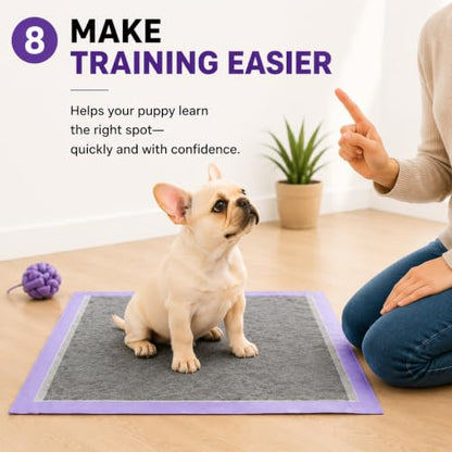 Charcoal Dog Training Pads Advanced Odor Control Puppy Pee Pads, 22x22 Inch, 7-Layer Leak-Proof, Ultra Absorbent, Adhesive Tabs, 50 Count