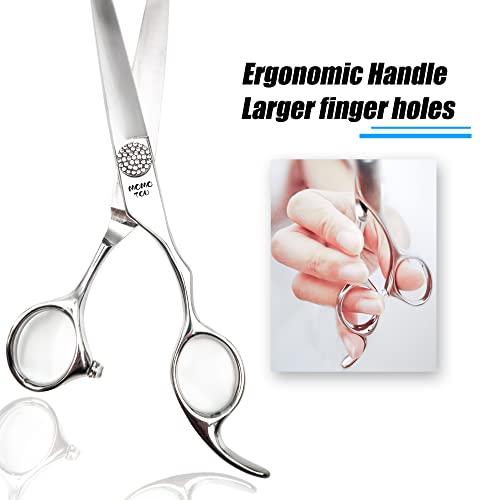Polished Dog Grooming Scissors Set with Simulation Diamond 440C Stainless Steel Thinner Curved Straight Chunker Shears with Comb 8''