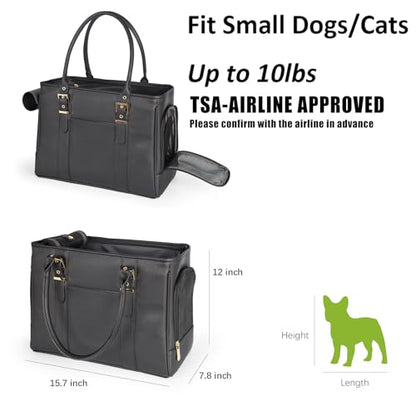 Fashion Pet Carrier Dog Purse Cat Bag Soft-Sided Carriers Travel Airline Approved, Stylish Leather Tote Handbag for Small Animal Puppy Kitten (Black) - color: Black