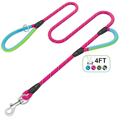 Dog Leash Heavy Duty 4/5/6ft XiaZ 2 Handles Dog Leashes for Medium Large Dogs 1/2 Inch 1000lb Strength Reflective PVC Waterproof-Handles Metal Hook Dual-Handle Rope Leash Nighttime Safety - color: Red, size: 4FT (1/2")