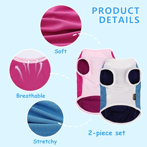 2 Pack Dog Clothes,Dog Shirts for Small Dogs,Quick Dry Dog Vest Boy Girl Summer, Puppy T-Shirt with Reflective Strip,Sun Protection Sleeveless Cool Breathable Pet Apparel(Turquoise and Pink, XS) - color: Turquoise and Pink, size: X-Small (Chest 12.2 in)