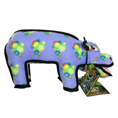 TUFFY - World's Tuffest Soft Dog Toy - Zoo Hippo - Squeakers - Multiple Layers. Made Durable, Strong & Tough. Interactive Play (Tug, Toss & Fetch). Machine Washable & Floats. (Regular) - color: Purple/Yellow