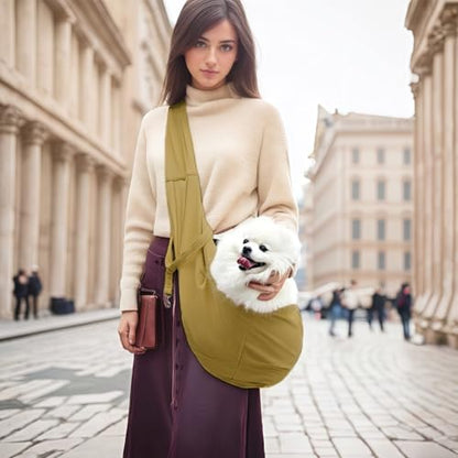 Dog Slings for Small Dogs,Soft and Breathable Waffle Fabric,Puppy Essentials,Reversible Dog Sling with Organizer Pocket,Suitable for Small Dogs and Cats,Pink,Khaki - color: khaki