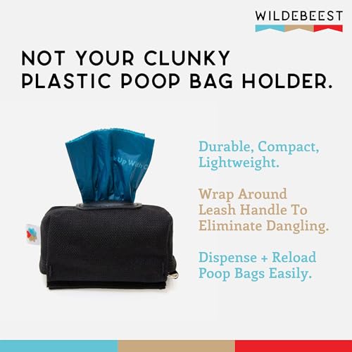 Dog Poop Bag Holder for Leashes, Cat Waste Bag Dispenser, 1000D Nylon, Attach to Cat Leash, Poop Bag Dispenser, Fits Standard Dog Poop Bags - Wildebeest (Black) - color: Black