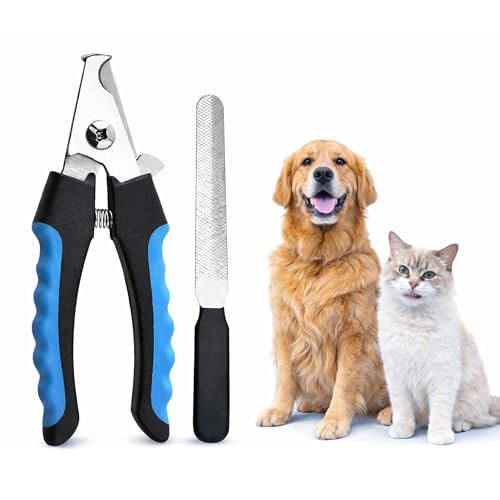 Dog & Cat Nail Clippers & Trimmers - Extra Sharp Dog Clippers with Stainless Steel Blades & Safety Guard to Avoid Overcutting - Ergonomic Cat Nail Clippers with Non-Slip Grip & Lock Feature - color: Blue