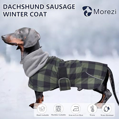 Dachshund Coats Waterproof Suitable for Dachshunds Sausage Weiner Dog Winter Coat Padded Fleece Puppy Snowsuit with Adjustable Bands Reflective Stripe - Plaid Green - S - color: Plaid Green, size: Small