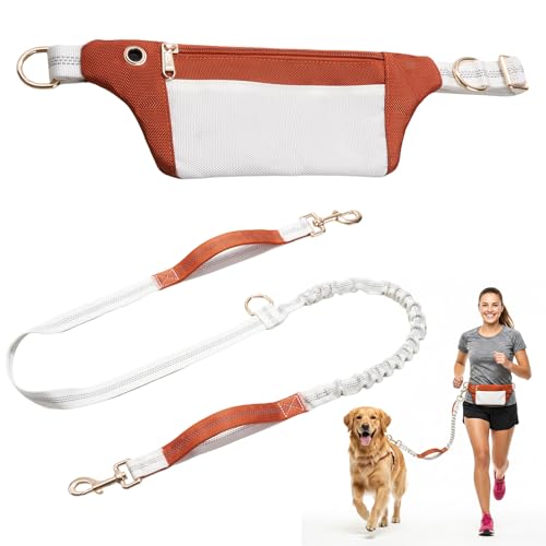 Hands-Free Dog Leash: Versatile Color-Block Bungee for Large & Multi-Dog Walking, Modular Tech-Pouch, Sponge-Padded Waist Belt for Running, Hiking & Urban Strolls (White) - color: White