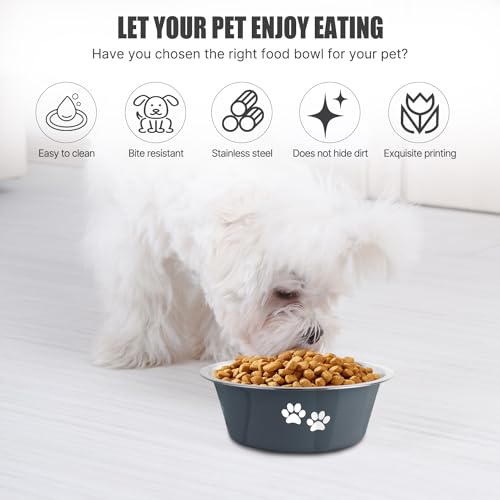 Stainless Steel Dog Bowls, Nonslip Rubber Bottom No Spill Proof Skid Metal Insulated Dog Bowls for Large Medium Small Breed Dogs (Grey, 3.6 Cups/29 OZ) - color: Grey, size: 3.6 Cups/29 OZ