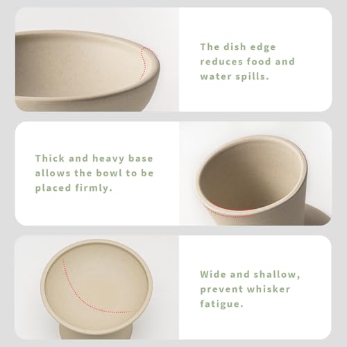 CEEFU Extra Wide Elevated Ceramic Cat Bowl, 6.2" Shallow Dish for Whisker Fatigue Relief, 5" Height for Easy Feeding, Durable Raised 2 Cat Food Bowls, Pottery Clay (Not Glazed) - color: Pottery Clay-2 Food Bowl