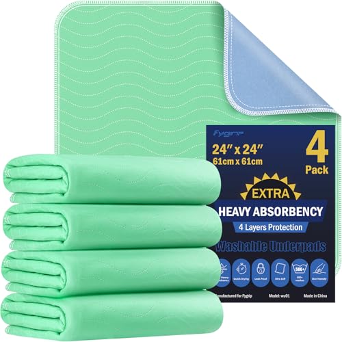 4 Pack 24” x 24” Extra Heavy Absorbency Washable Underpads, Waterproof Nursing Pads Incontinence Bed Pads, Reusable Washable Pee Pads for Dogs, Diaper Changing & Adults, Washable Puppy Pads - size: 4 Pack - 24" x 24"