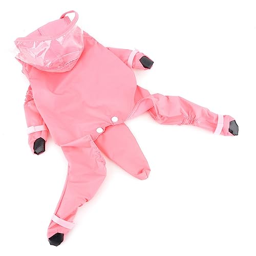 PAIDEFUL Small Dog Full Body Coverage Raincoat Solid Four-Leg Onesie Rain Jacket Waterproof Hoodie Puppy Clothes Button Lightweight Cats Costume, Pink, XL - color: pink, size: XL: Chest: 19.7", Back: 16.5"