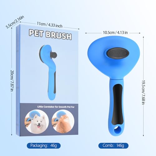 Self Cleaning Slicker Brush for Dogs & Cats, Deshedding Tool with Ergonomic Non-Slip Handle, One Button Hair Removal, Blue