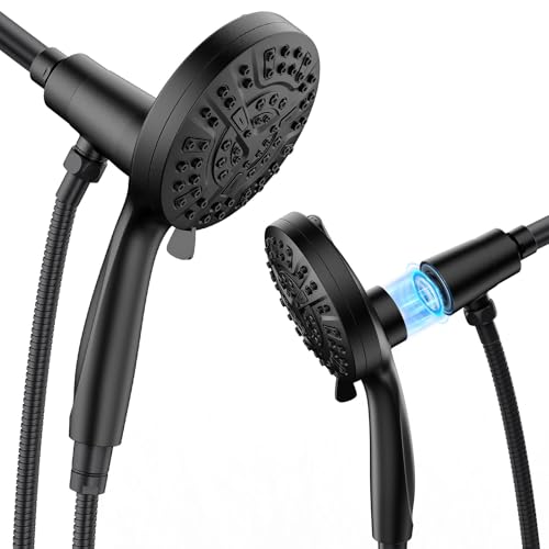 High Pressure 10 Ways Handheld Shower Head Matte Black- Anti-clog Nozzles, Built-in Power Wash to Clean Tub, Wall & Overhead Brackets,Magnetitc Rainfall Shower Wand,Built-in 2 Power Jet - color: Black