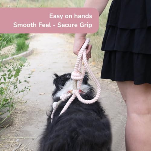 Braided Cotton Rope Dog Leash for Medium & Large Dogs – Enjoy Tangle-Free Walks with Soft Comfortable Grip & Reliable Control – Durable Design for Daily Walks, Training & Special Moments – Light Pink - color: Light Pink
