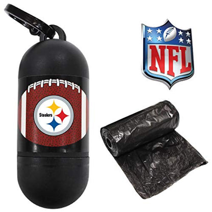 Pets First NFL PITTSBURGH STEELERS PET LICENSED Poop Waste Bag Dispenser and D Ring for Leash with 15 Premium Garbage Bags - color: Pittsburgh Steelers, size: 1 Count (Pack of 1)
