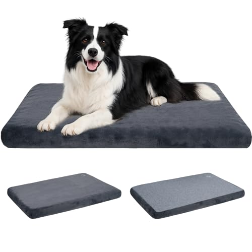 EMPSIGN Stylish Dog Bed Mat Dog Crate Pad Mattress Reversible (Cool & Warm), Water Proof Linings, Removable Machine Washable Cover, Firm Support Pet Crate Bed for Small to XX-Large Dogs, Grey - color: Grey, size: L(35"*22"*3")