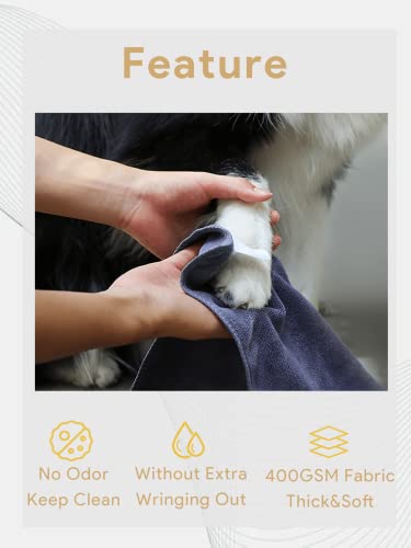 IEDASING'S CHOICE Dog Towel 2 Pack Super Absorbent Quick Drying Microfiber Towel Soft for Dog Bath & Puppy Grooming, Multi-Use, Grey