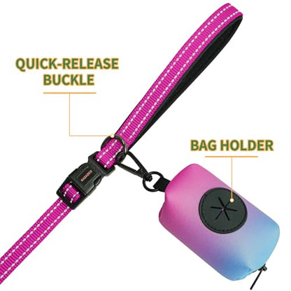 Kazazoo Hands-Free Dog Leash with Poop Bag Holder, Adjustable 4-7 Ft Waist for Dog Walking, Running for Small Dogs with Reflective Strips, Nylon Waist Belt, Hotpink - color: Hotpink