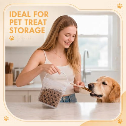 4 Pack Airtight Dog Food Storage Containers (5l/3l/2l) Clear Plastic Paw Storage Bins with Handle and Lids, Pet Treat Stackable Square Buckets for Dog Kibble Cat Snacks Pantry Dry Goods - size: 8.27 x 8.27 x 7.48 Inches