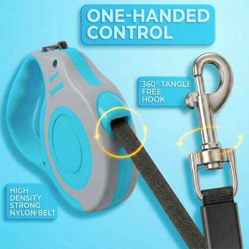 Retractable Dog Leash Lightweight 10/16FT Leash with Non-Slip Handle | for Small Medium Dogs (Gray Blue, 16FT) - color: Gray Blue, size: 16 FT