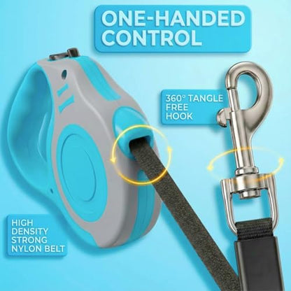 Retractable Dog Leash Lightweight 10/16FT Leash with Non-Slip Handle | for Small Medium Dogs (Gray Blue, 16FT) - color: Gray Blue, size: 16 FT