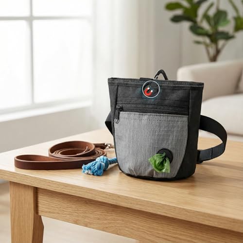 Dog Treat Pouch, Durable Training Tool for Pet Training & Puppy Training Treats (Black-Gray)