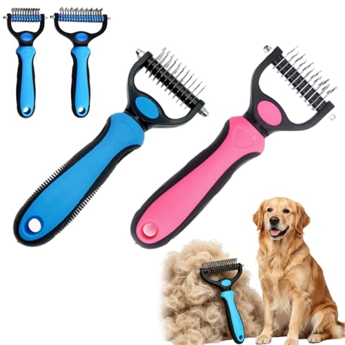Whimsyard Dog Brush, Dual-Groom Pro All Pets Detangling Brush, Pet Pro Grooming Tool, Universal Detangling Comb for Dogs, Double-Sided Stainless Steel for Coat Care & Shedding Removal (Set/S) - color: Set/S