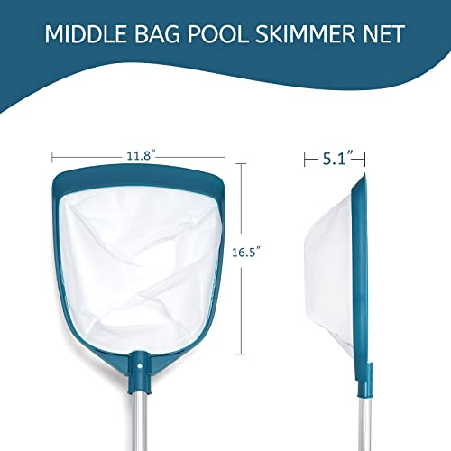 POOLWHALE Upgrades Swimming Pool Leaf Net Skimmer Rake with Adjustable Aluminum Pole and Nylon Medium Fine Mesh for Cleaning Swimming Pools, Hot Tubs, Spas and Fountains - size: Pool Skimmer with Pole