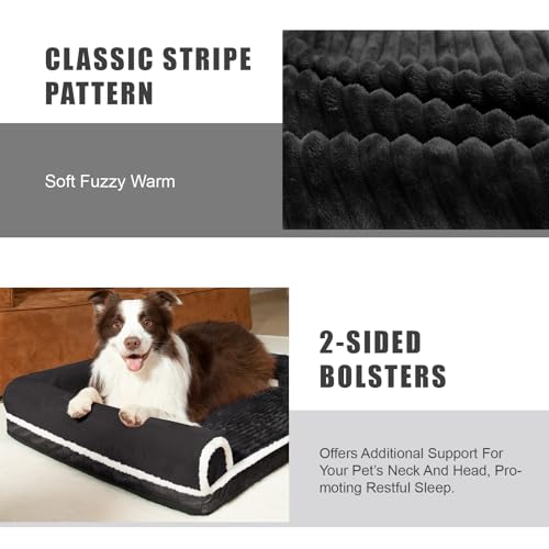 Patas Lague Orthopedic Dog Bed Large Sized Dog 36''X24'', Waterproof Comfortable L Bolster Medium Non-Slip Soft Warm Pet Crate Bed Sleep Sofa mat with Removable Washable Cover Black - size: L:36x24x3.5 IN
