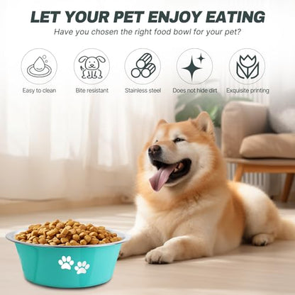 Stainless Steel Dog Bowls, Nonslip Rubber Bottom No Spill Proof Skid Metal Insulated Dog Bowls for Large Medium Small Breed Dogs (Green, 8.5 Cups/71 OZ) - color: Green, size: 8.5 Cups/71 OZ