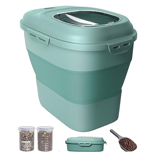 30-35 Lbs Dog Food Storage Container Collapsible Dog Food Container with Airtight Lids, Wheels, Scoop and 2pcs Food Storage Containers, Large Pet food storage for Dog, Cat (Green) - color: Green